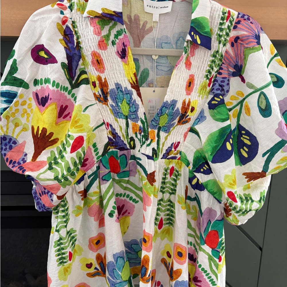 Entro Multicolor Floral Top with Bloused Sleeves